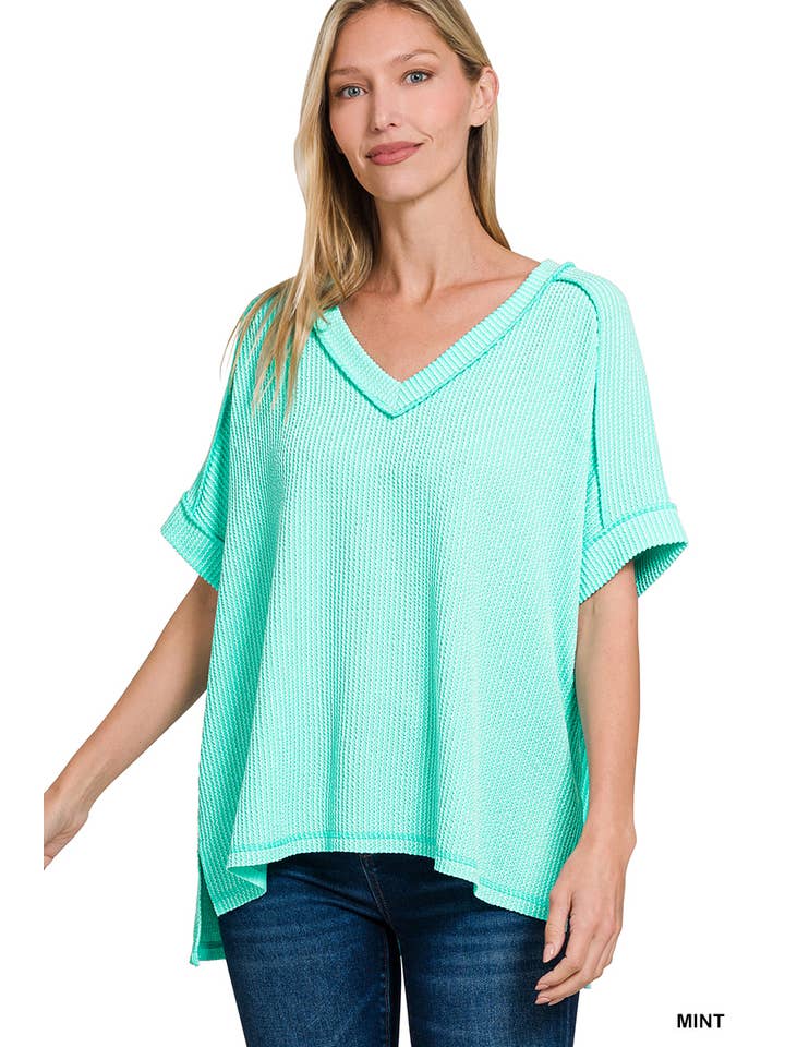 42POPS – wholesale Stickad topp - Dam – .Corded Rib Kortärmad Topp med Rå Kant72