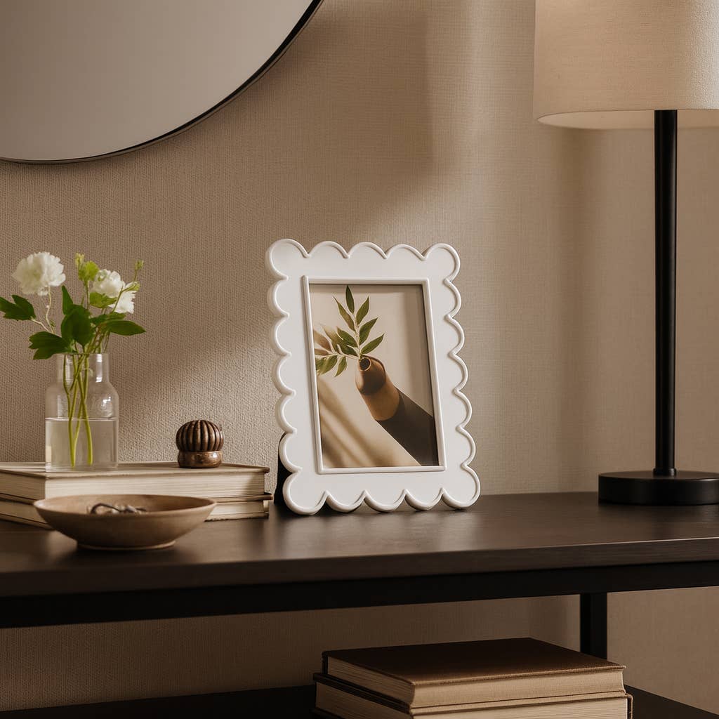 White Photo Frame - Resin with Decorative Scalloped Edge for wholesale on Faire2