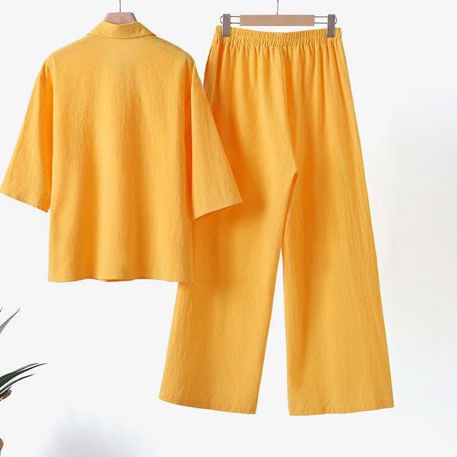 HIDDENBRAND - Wholesale Top & Pant Set (NOT Loungewear) - Women's - 3/4 sleeve shirt top wide-leg pants set4