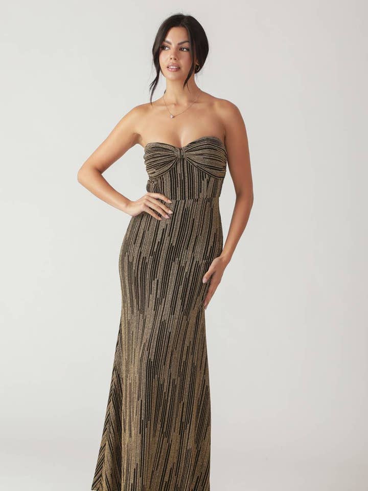 BLACK GOLD A metallic threaded woven maxi dress - ID21812 for wholesale on Faire