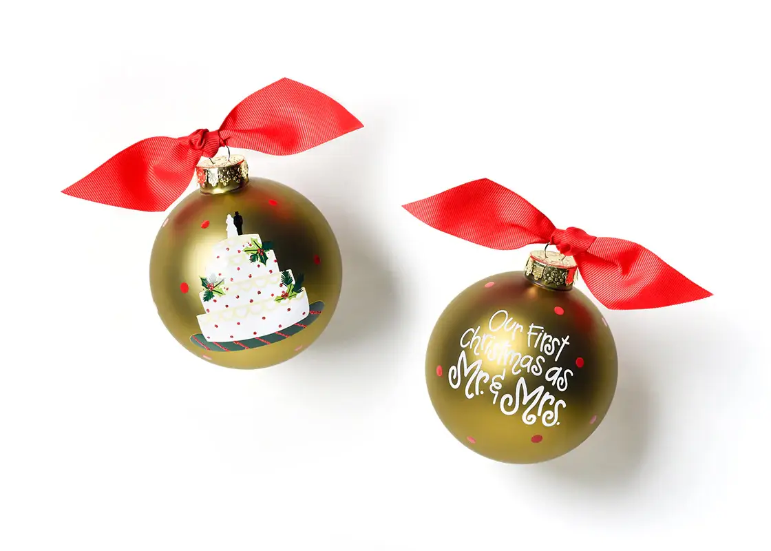 Coton Colors - Wholesale Ornament - Our First Christmas as Mr & Mrs Wedding Cake Glass Ornament0