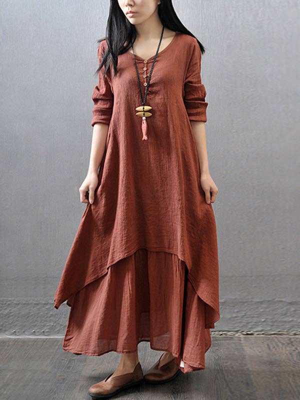 Sheer Trend - Wholesale Dress - Women's - Cotton Blend Split-Joint Solid Color Dress0