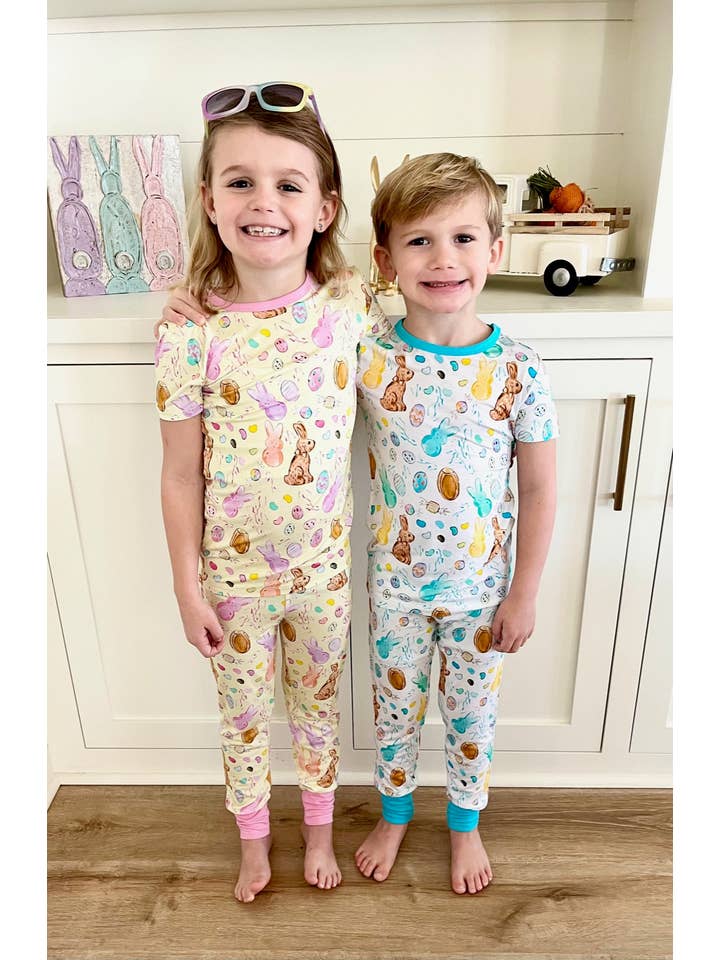 Sweet Bay Clothing – wholesale Sleepwear set – Kids – Easter Candy White/Blue Two Piece Pajama Pants Set3