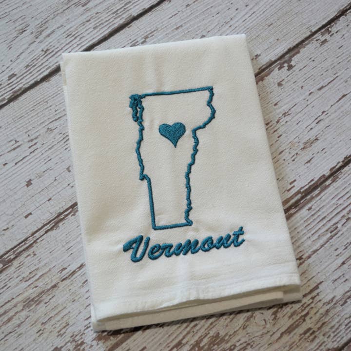 SewMuchMoreStore - Wholesale Tea Towel - State Tea Towel - Dark Teal - Embroidered Floursack Towel4
