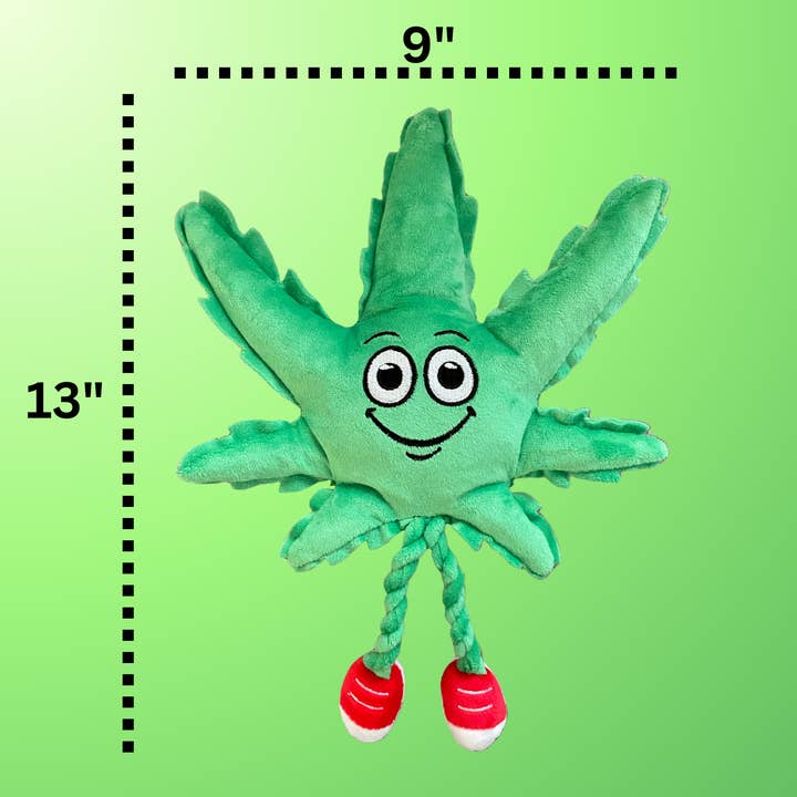 PAW:20 - Wholesale Pet Squeaky Toy - Dog - My Name is MJ the Weed Leaf, Parody Marijuana Leaf Dog Toy
