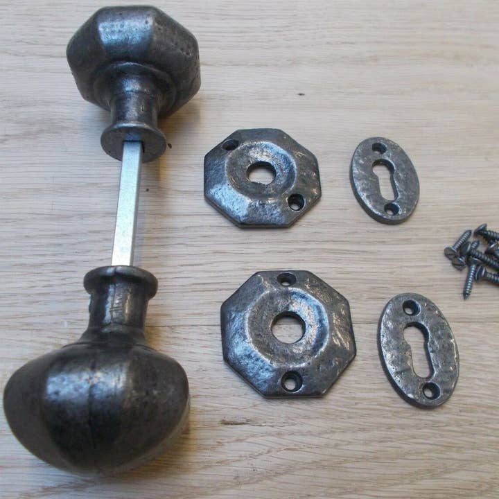 Rim Knob set Octagonal Antique Iron for wholesale by IronmongeryWorld