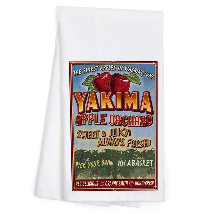 ORGANIC TEA TOWEL Yakima, Washington, Apple Orchard for wholesale by Lantern Press