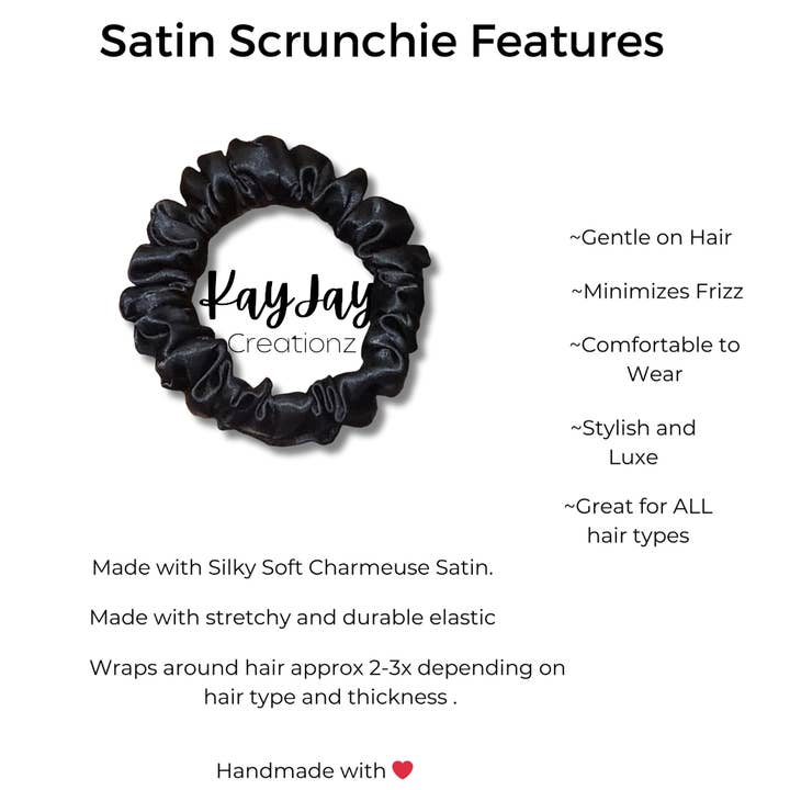 KayJay Creationz - Wholesale Scrunchie - Women’s - MIDNIGHT SKINNY SATIN SCRUNCHIES- SET OF 32