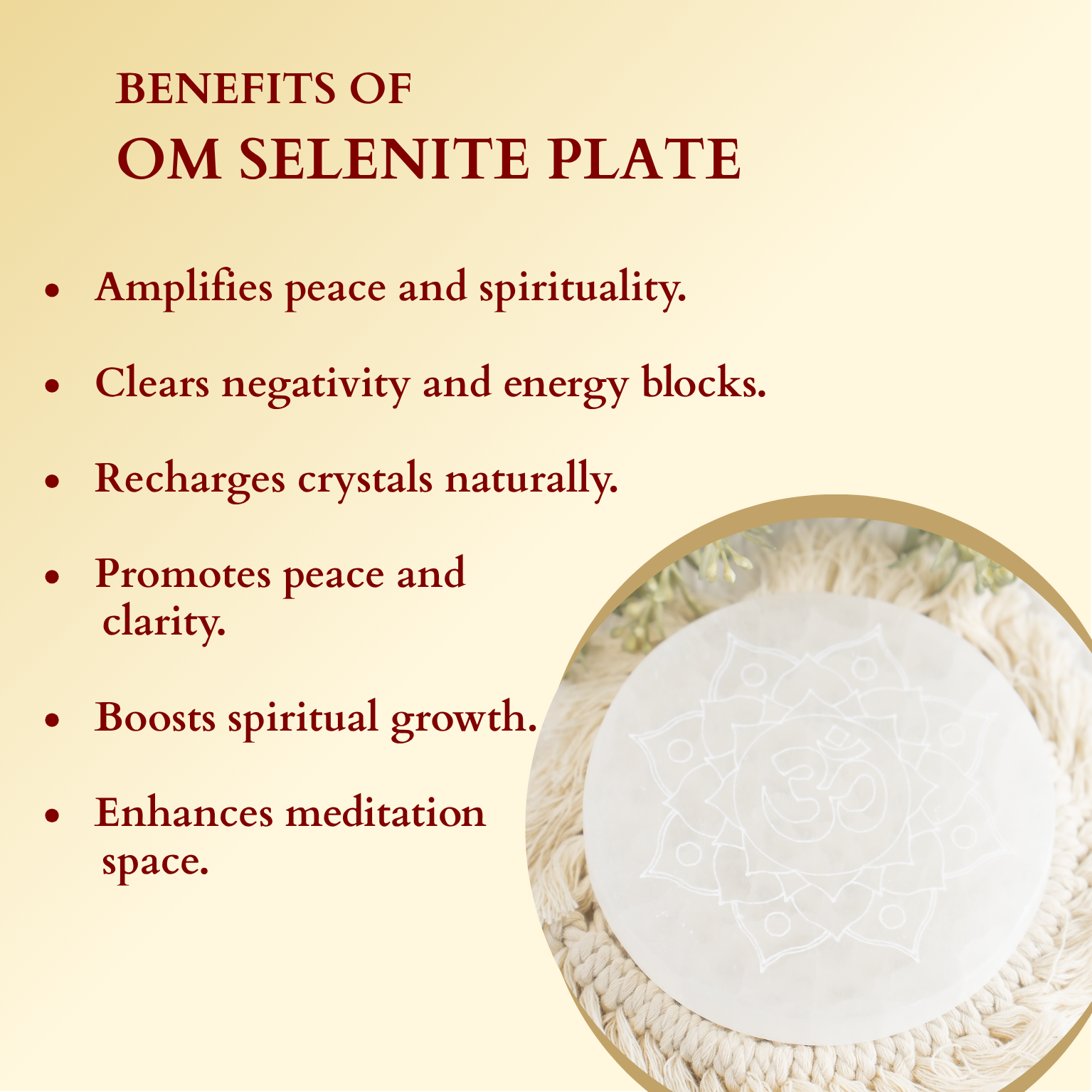 Soothing Crystals - Wholesale Crystal Charging Plate - 4" Selenite Plate | Om Selenite Plate | Charging Plate10