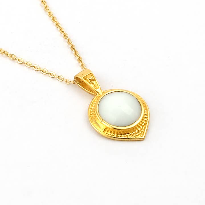 El Joyero - Vendita all'ingrosso Collana con ciondolo/pendaglio - Collana con catena placcata oro con goccia di agata bianca eleganza0