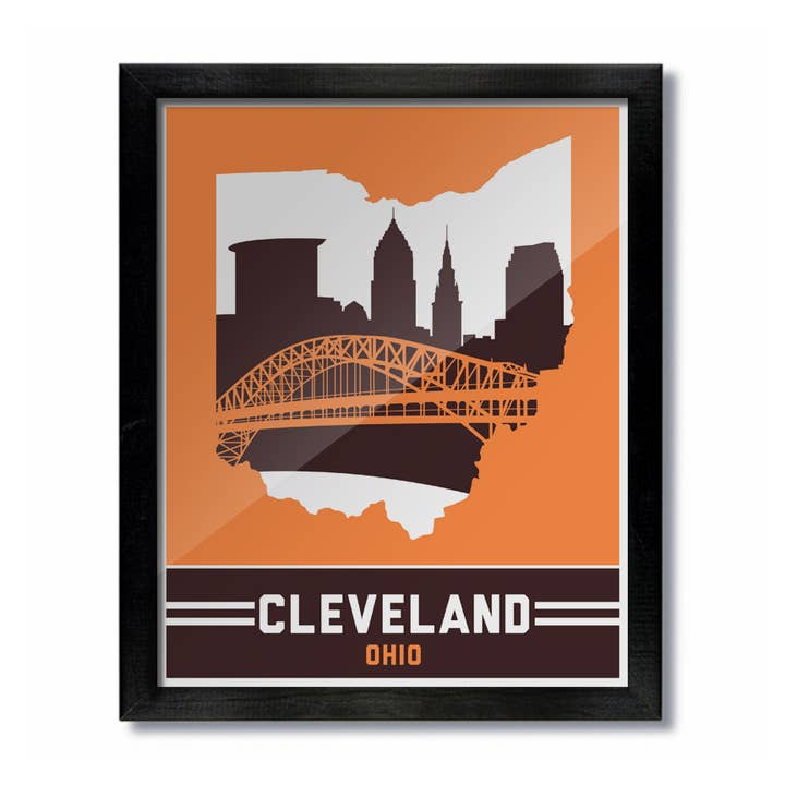 Imprimé Skyline Cleveland Marron et Orange pour la vente par D&W Elements
