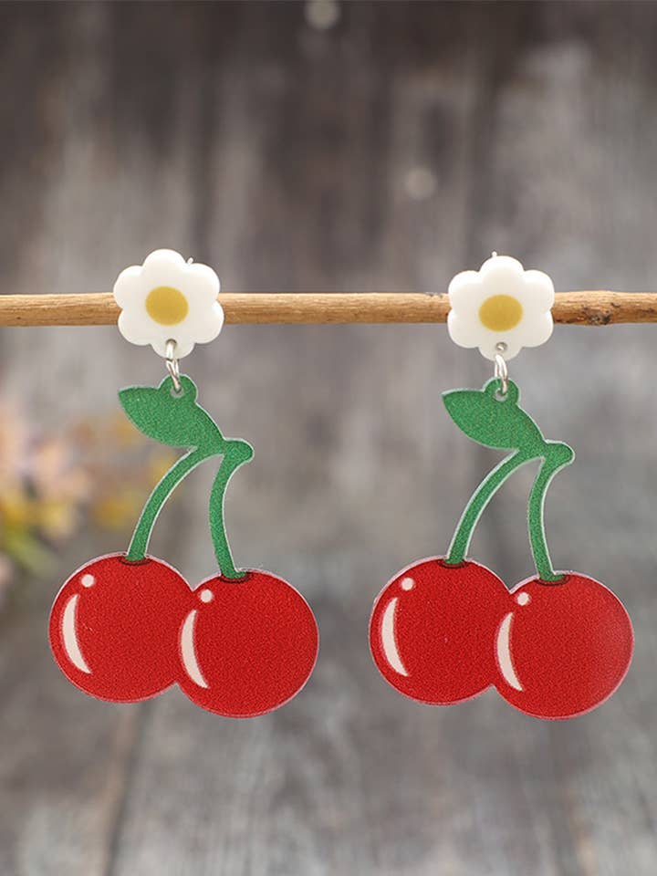 Pendientes de Gota de Cereza Impresos en Acrílico Inspirados en Frutas SP606 para venta al por mayor de UNISHE