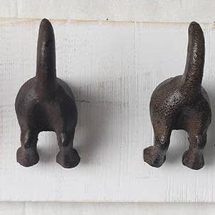 Iron Dog Tail Hooks On White Wood Back for wholesale by Heaven Sends