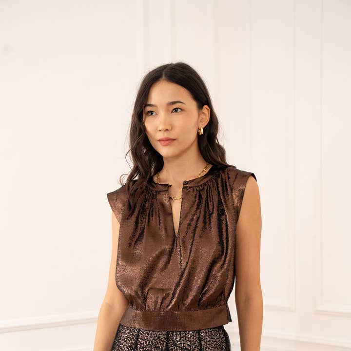 Metallic Tie-Front Maguie Top - CK08161-2 and other Purchase Wholesale front tie blouse. Free Returns & Net 60 Terms on Faire trending on Faire.