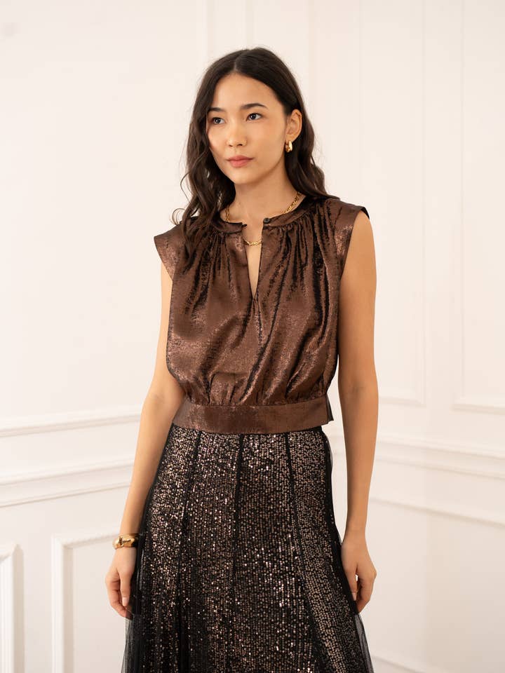 Metallic Tie-Front Maguie Top - CK08161-2 for wholesale by CHOKLATE PARIS (US DUTY-FREE)