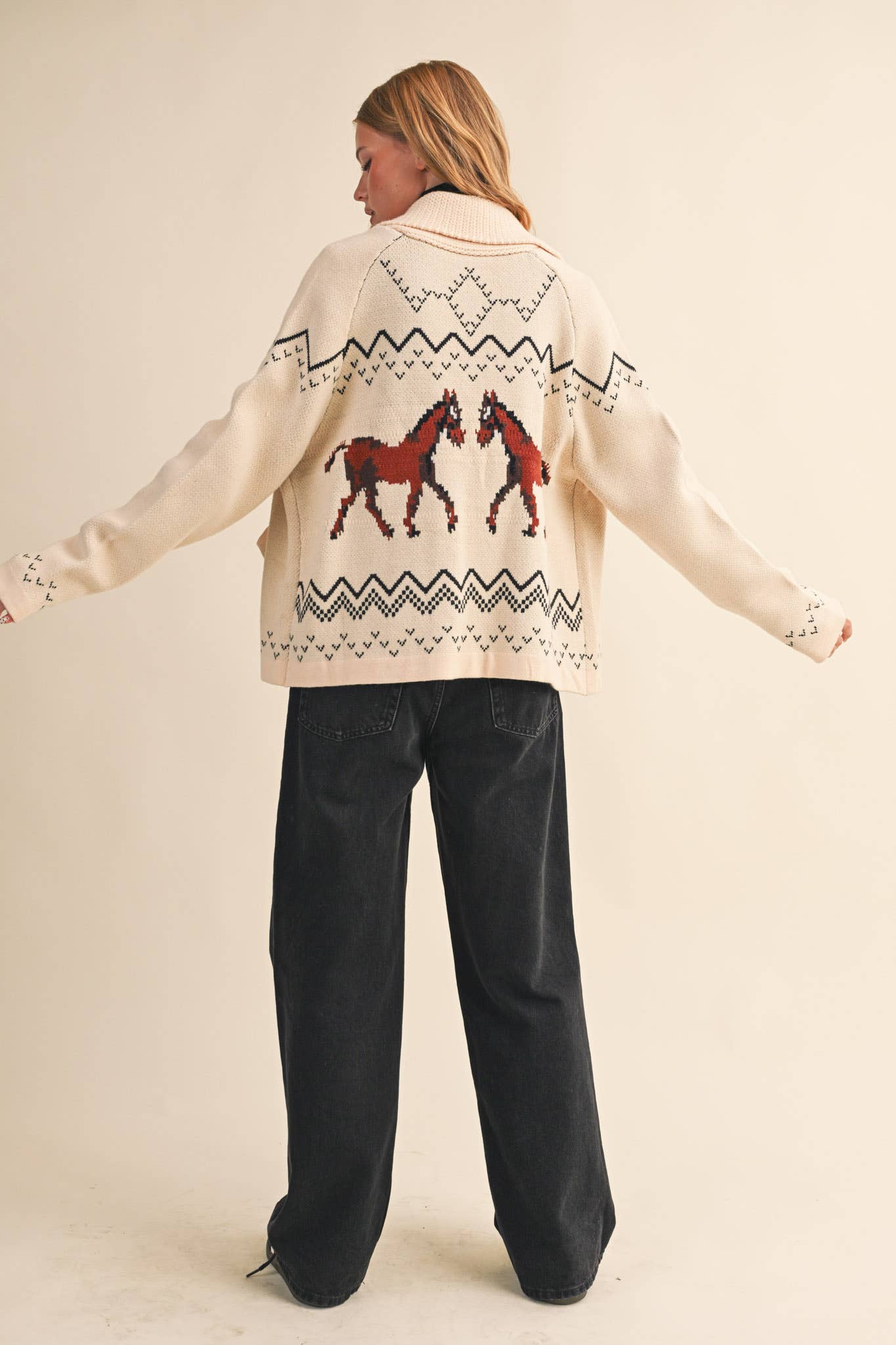 &MERCI - Wholesale Cardigan - Women's - HORSE KNIT SWEATER CARDIGAN MSW108075
