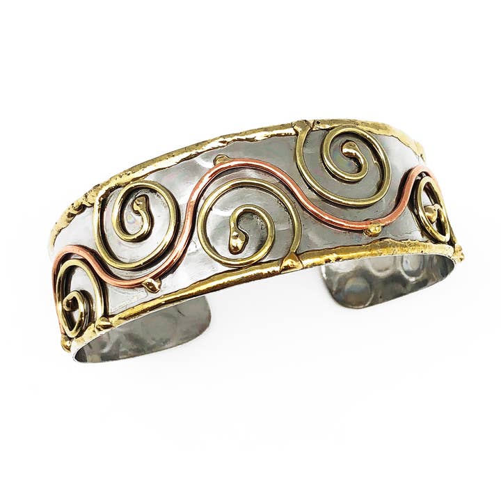 Anju Jewelry - Wholesale Cuff bracelet - Mixed Metal Cuff Bracelet - Brass Swirls Copper Wave