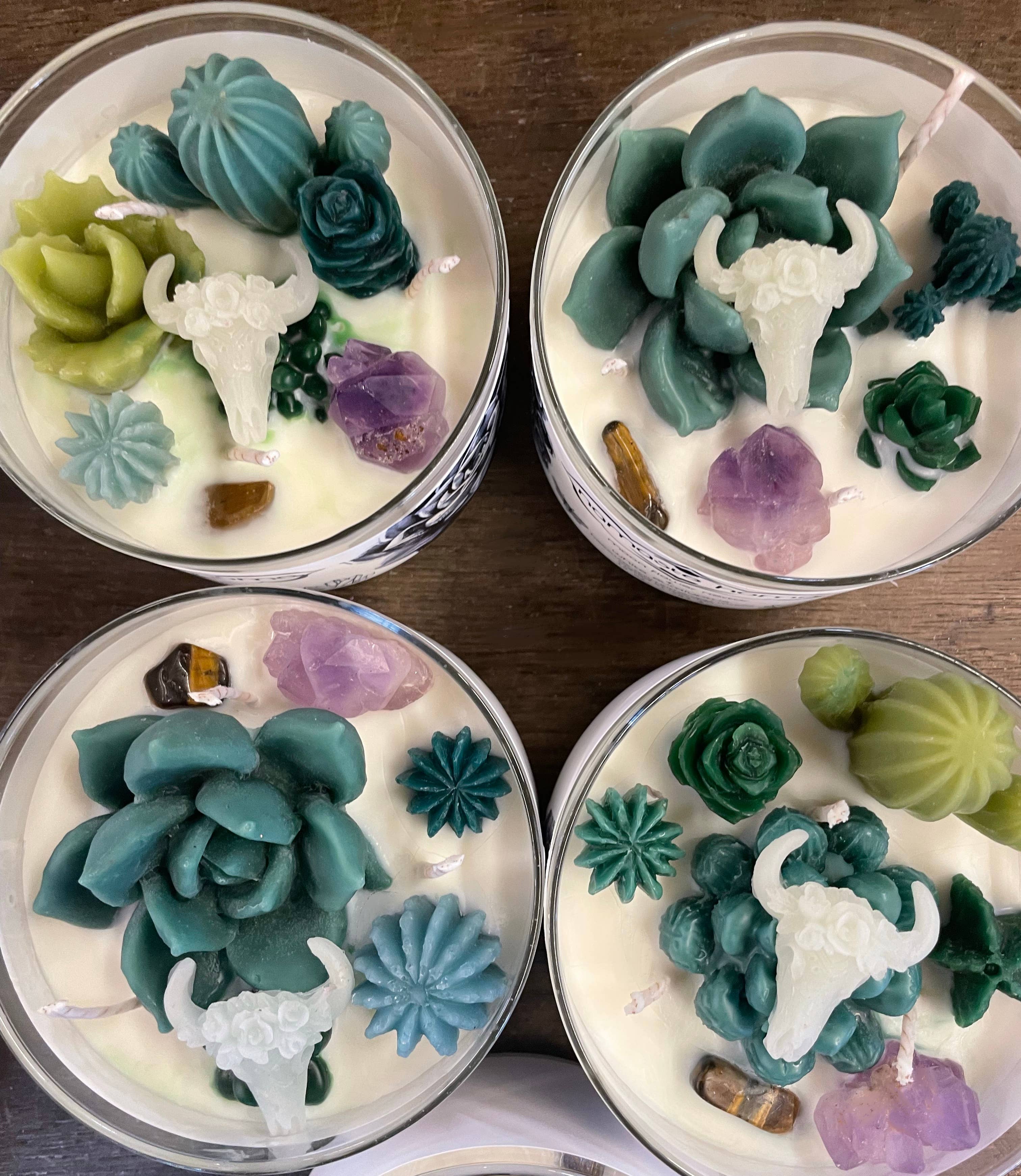 Namaste Home - Wholesale Jar/Filled Candle - Succulent Crystal Terrarium Candles, Echeveria Desert Candle11