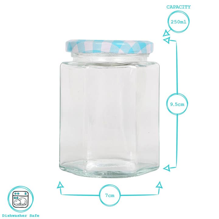 Rinkit Ltd – wholesale Jar – 250ml Hexagonal Glass Jam Jar with Lid