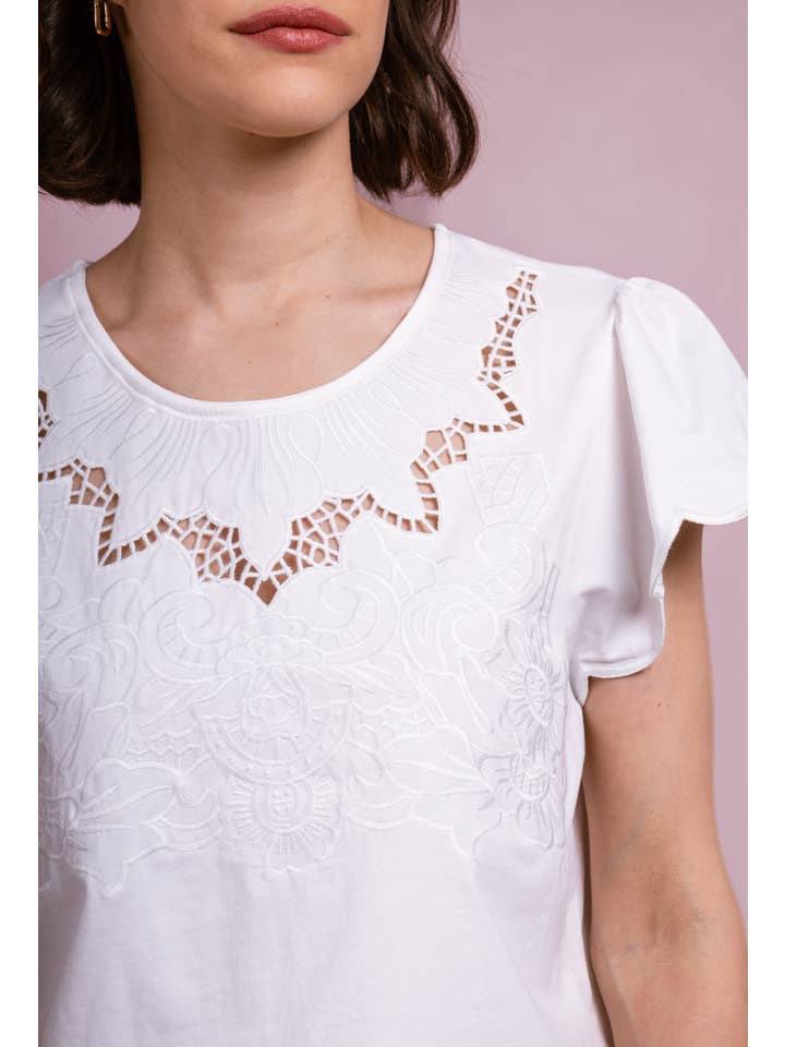 Cherry Paris - Vendita all'ingrosso Maglietta - Donna - T-shirt Liz con collo ricamato - IXJ2510218