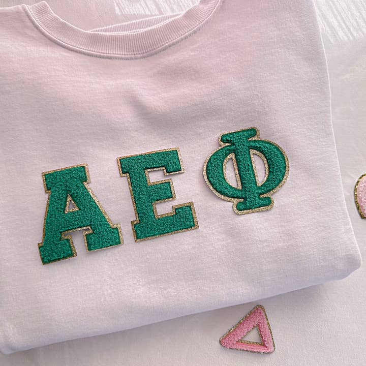 3 inch Iron on Greek letter, Green, Chenille , Sorority for wholesale by Chicbaby LLC