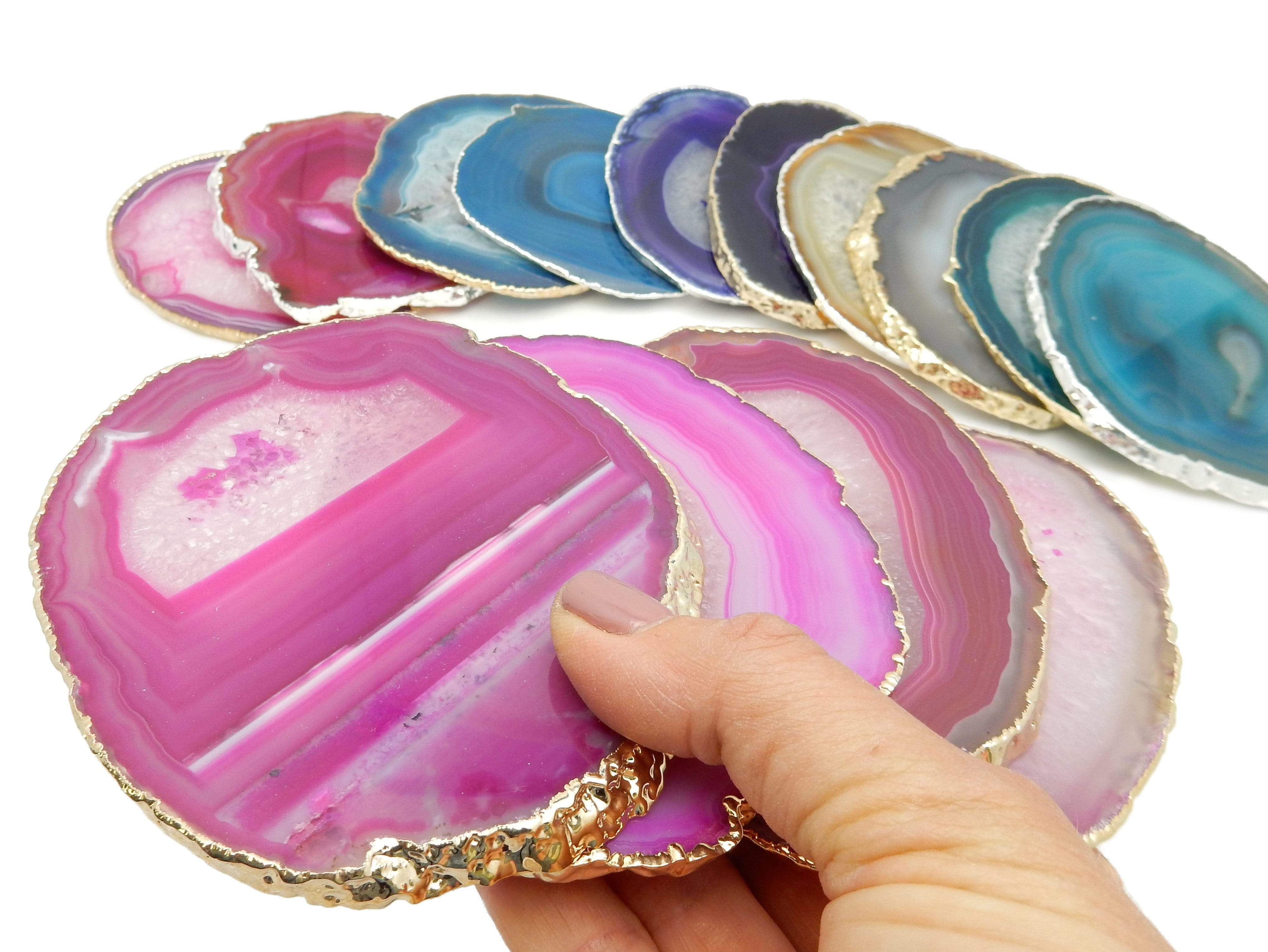 Rock Paradise - Wholesale Coasters - Set of 4 Agate Crystal Coasters Gold /Silver Electroplated 3