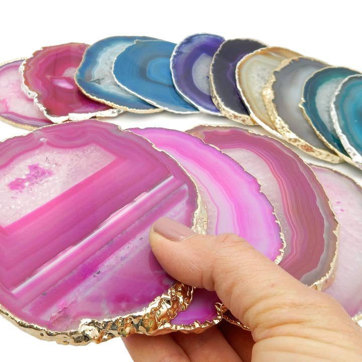 Rock Paradise - Wholesale Coasters - Set of 4 Agate Crystal Coasters Gold /Silver Electroplated 3