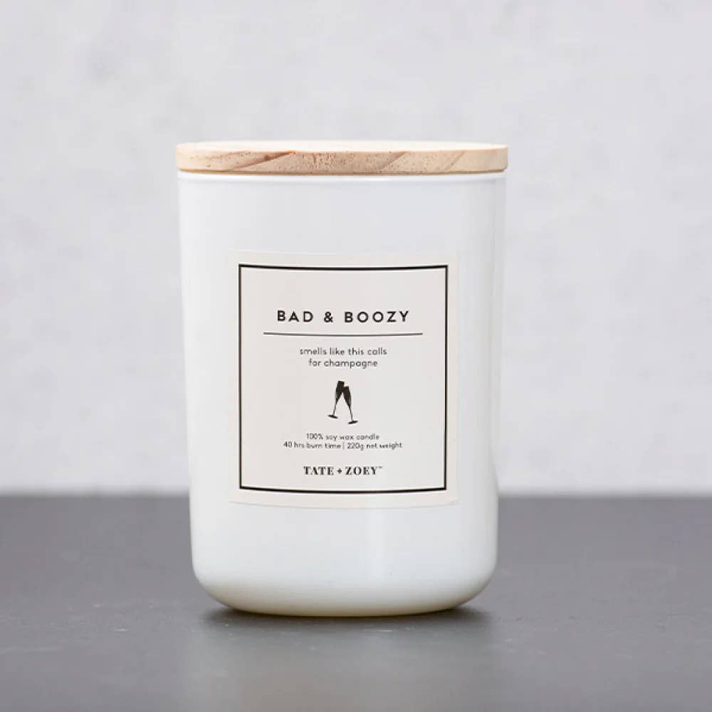 White Bad & Boozy Candle Soy Wax Scented for wholesale on Faire