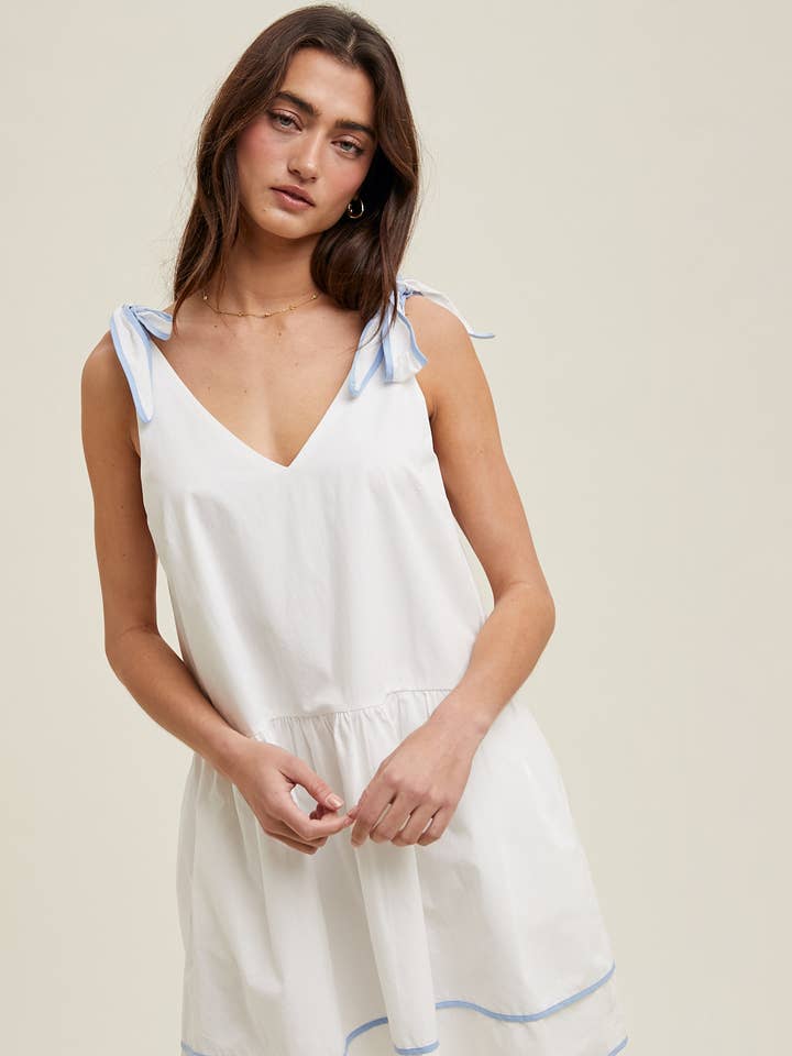 Wishlist Apparel - Wholesale Dress - Women's - CONTRAST SELF TIE SHOULDER STRAPS MINI DRESS / WL25-10251
