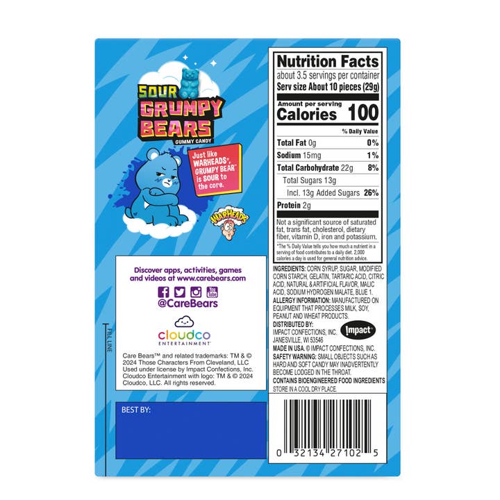 Grandpa Joe's Candy Shop - Wholesale Gummy - Care Bears Sour Grumpy Bears 3.5oz Theater Box, 12ct1