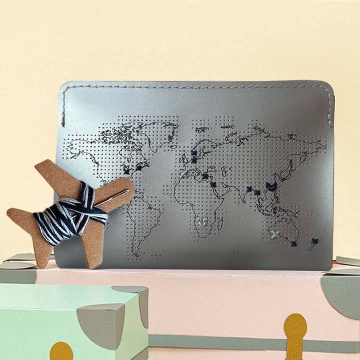 Chasing Threads – wholesale Passport case – women's – Stitch Where You've Been Passport Cover Kit - Vegan Silver2