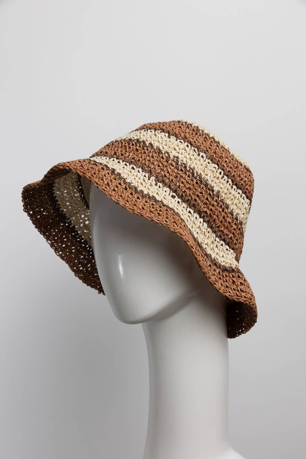 Leto Accessories - Wholesale Bucket Hat - Women's - Crochet Stitched Striped Pattern Bucket Hat3