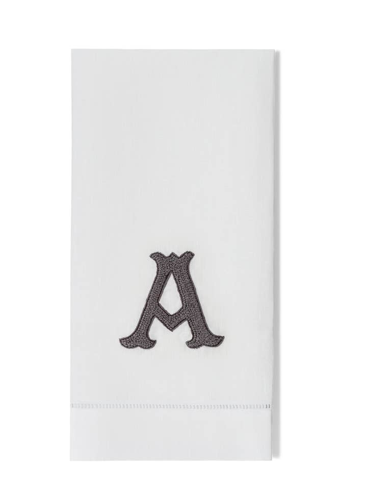 Nouveau Monogram Linen Towel | Gray on White for wholesale by Henry Handwork
