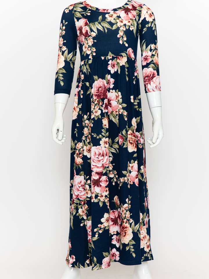 Girls Fit and Flare Floral Maxi Dress for wholesale by Allium