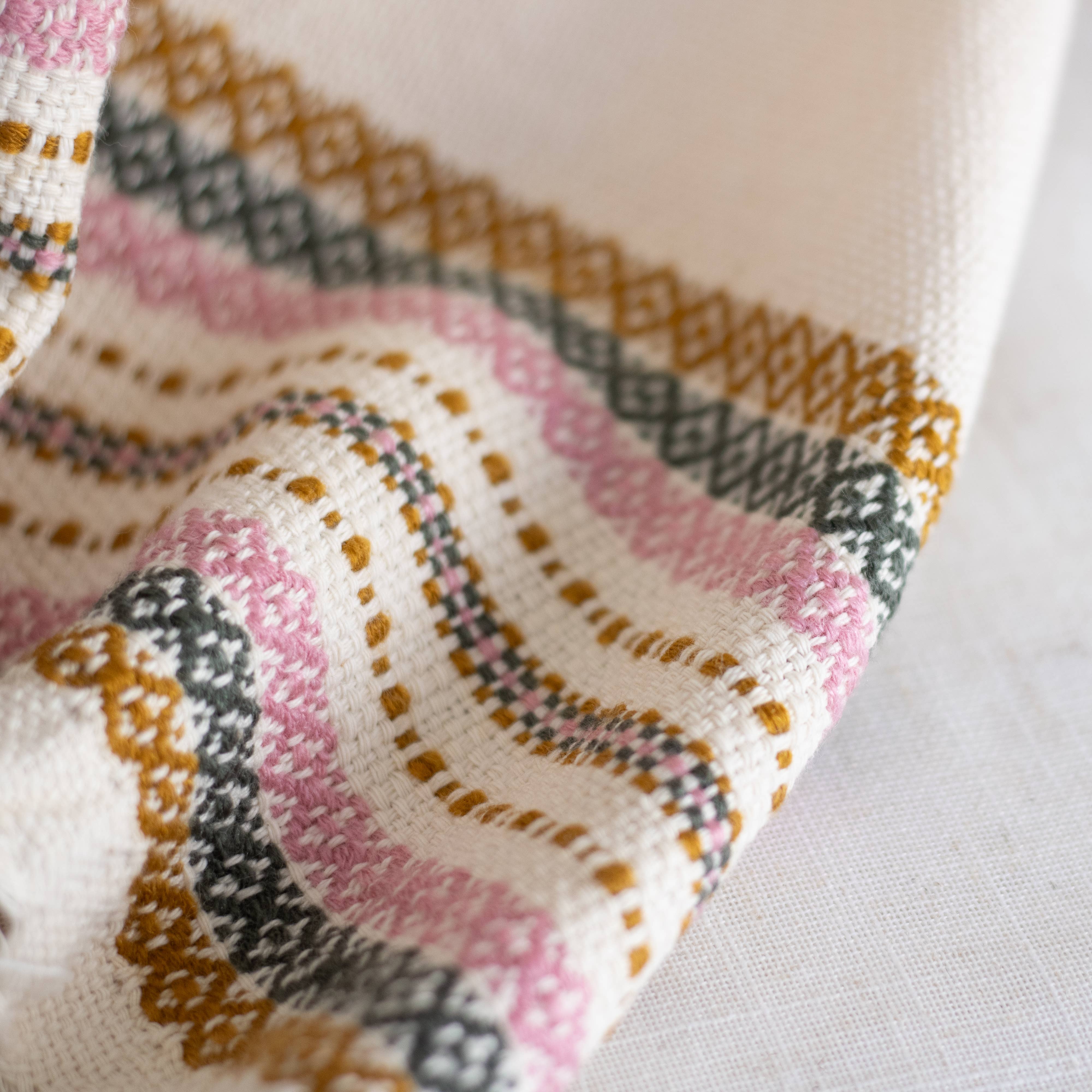 Origin Mexico – wholesale Wrap – Women's – Handwoven Organic Cotton Shawl Wrap -Pink, Olive and Mustard3