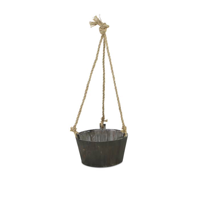 Calvin Round Wooden Rope Hung Planter for wholesale by Cheungs Home Decor