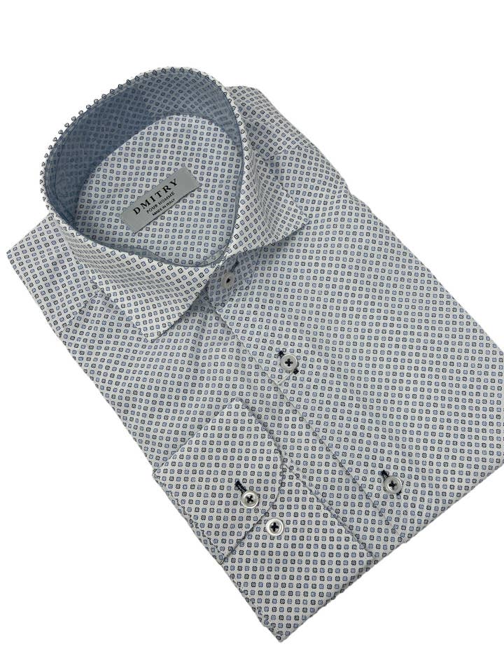 DMITRY White Patterned Italian Cotton Men's Long Sleeve Shirt (Online Exclusive) for wholesale by DMITRY Ties