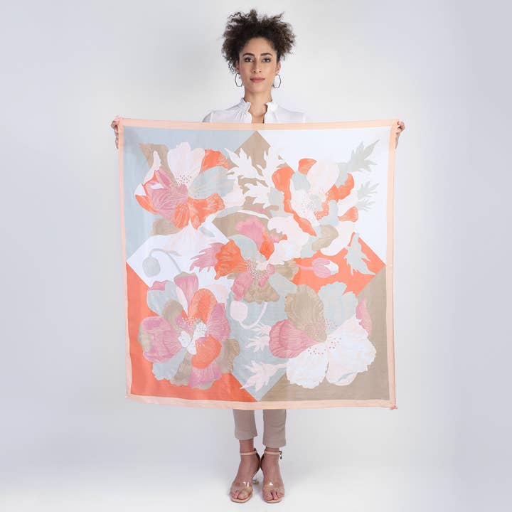 Blush Garden Silk Scarf - Orange Pink for wholesale by Vismaya - A Brand by Shivani LLC
