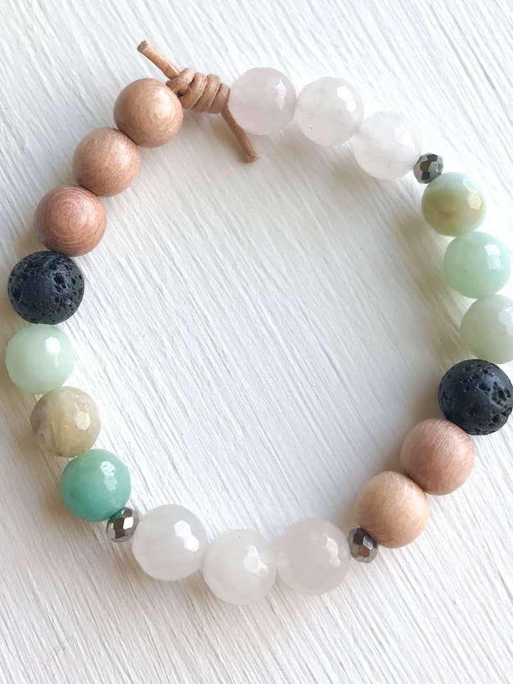 Rose Quartz and Amazonite Diffuser Bracelet for wholesale by Hello Heather