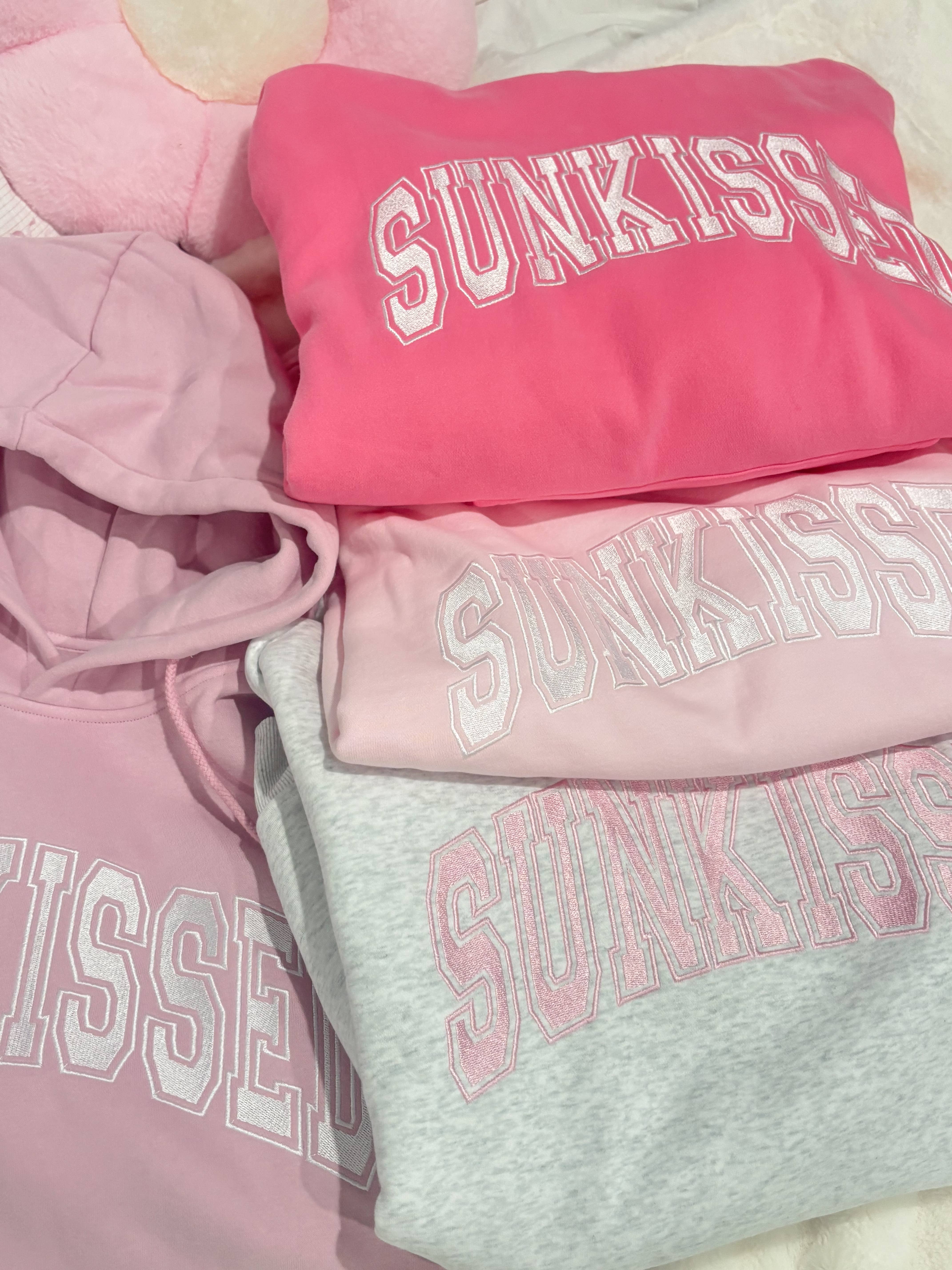 Pearl Grey w/ Pink Thread Sunkissed Varsity Embroider Hoodie for wholesale on Faire2