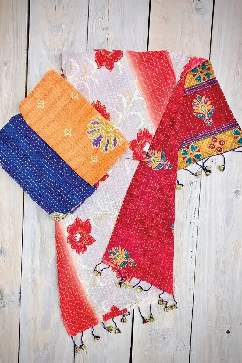 Bhawana Handicrafts - Wholesale Scarf - Women's - 5 Piece Lot, Cotton Kantha Scarf Indian Vintage Kantha Scarf6