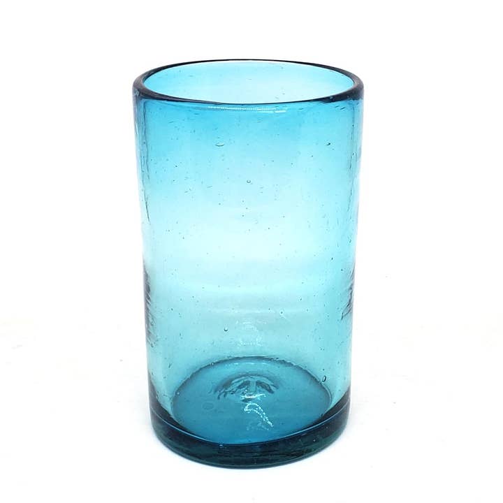 Bicchieri messicani riciclati solidi blu acqua 14 oz per la vendita all'ingrosso da parte di MexHandcraft
