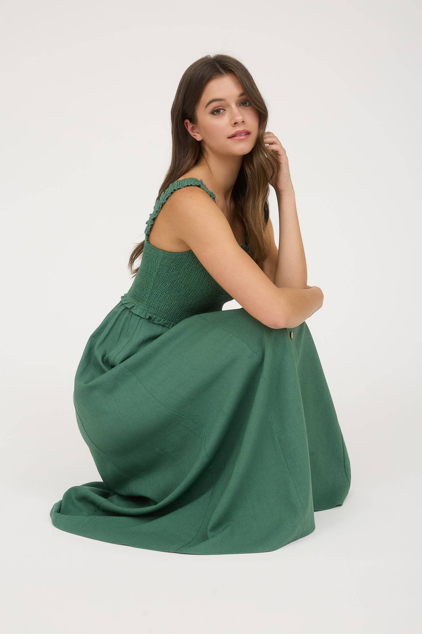 Blu Pepper - Wholesale Jurk - Dames - MIDI-JURK MET SMOCKWERK, MOUWLOOS EN KNOOPSLUITING12