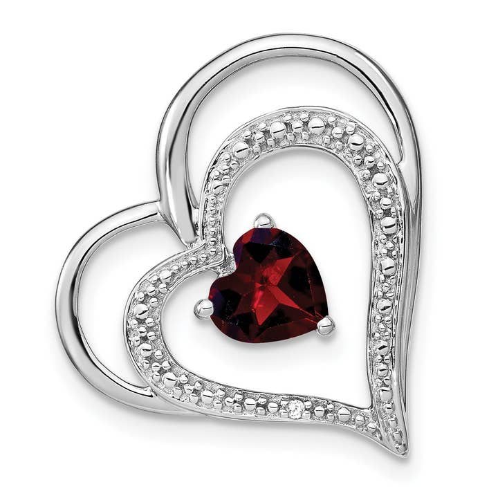 14k White Gold Garnet and Diamond Heart Chain Slide for wholesale by Sophia Jewelers