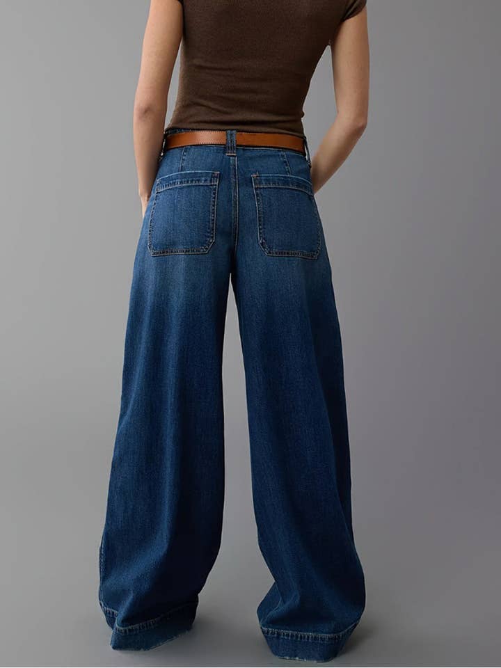 Deep Blue Relaxed Fit Wide Leg Denim Jeans for wholesale on Faire2
