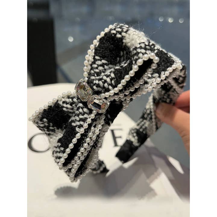 KiddieKickz - Wholesale Fashion Headband - Kids - Sophisticated Sweetheart Plaid Tweed Bow Headband1