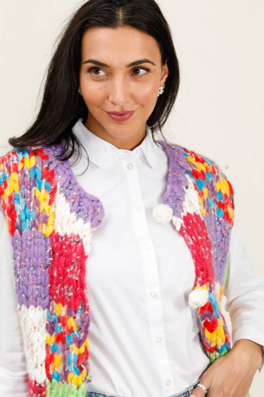 DIX-ONZE - Wholesale Outerwear Vest - Women's - Multicolored Patchwork Sleeveless Vest2