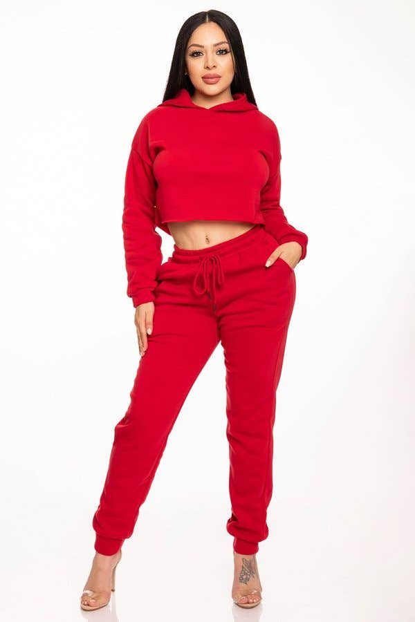 Lime All the Time – Engroshandel Top- og buksesæt (IKKE Loungewear) - Dame – 2 PC sæt afgrøde hættetrøje og matchende sved bukser3