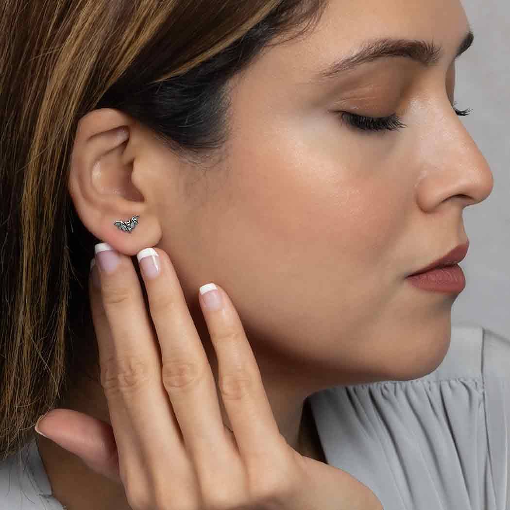 Nina Designs - Wholesale Stud/Post Earrings - Sterling Silver or Bronze Detailed Bat Post Earrings 6x10mm1