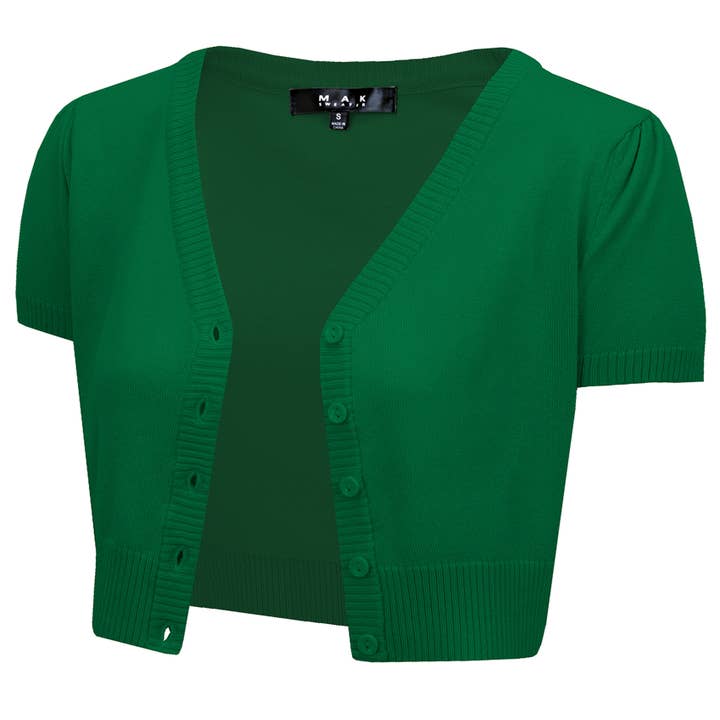 Mak - Vente Cardigan – femme - Cardigan boléro court à manches courtes bouffantes et col en V HB213722